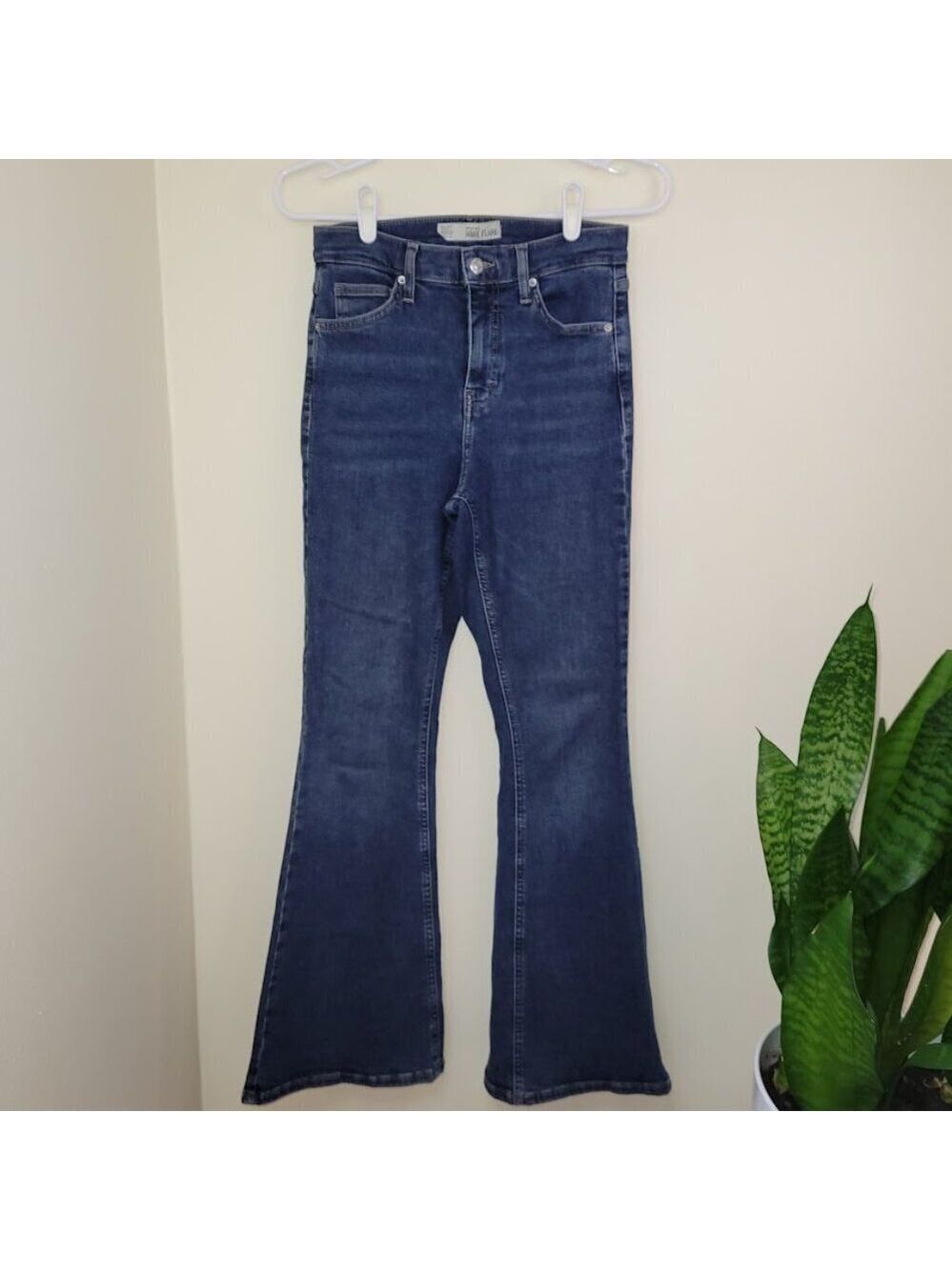 Topshop Moto Jamie Flare Blue Denim Stretch Jeans Women's Size W28 Actual W26 - Picture 2 of 14